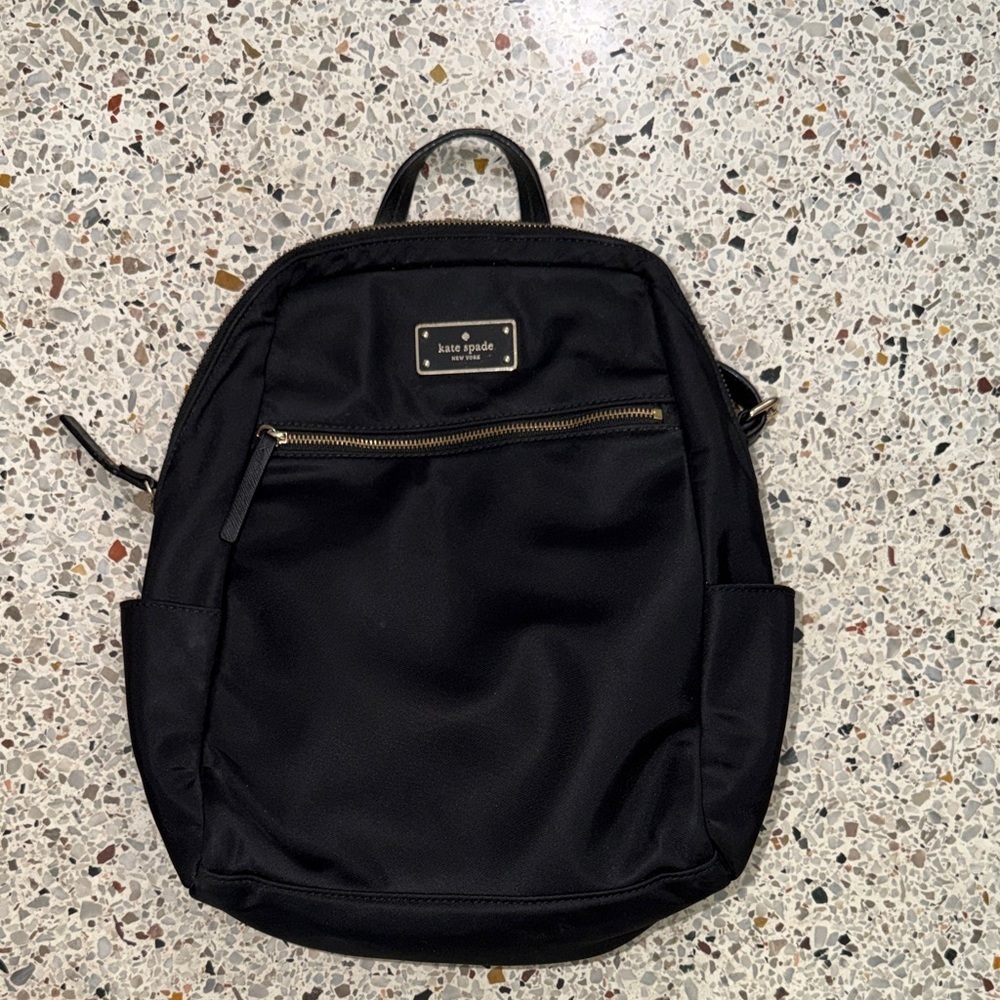 Kate Spade black small backpack gold zippers hardware nylon